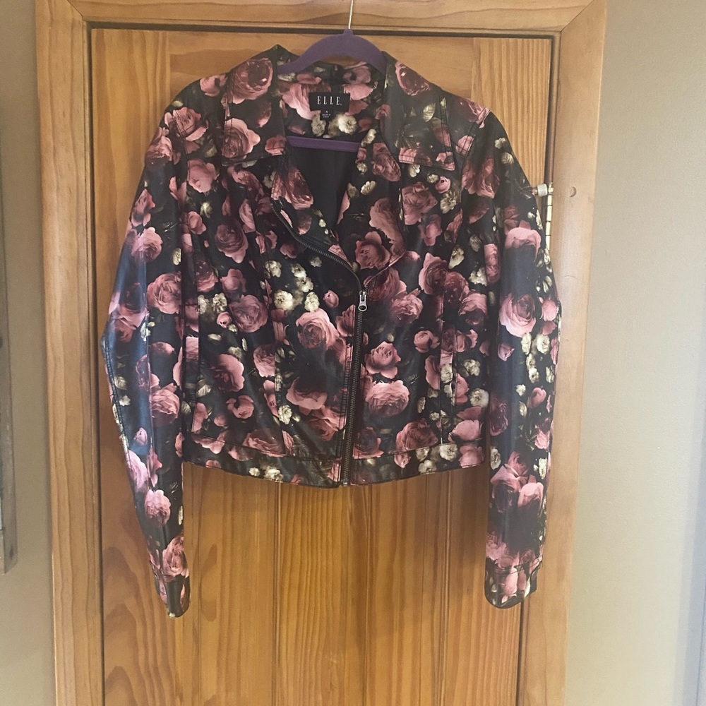 Floral Pleather Cropped Jacket